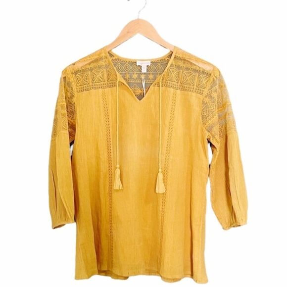 NWT Garnet Hill Top Organic Cotton Lace Trim Peasant Blouse Yellow Size 2 NEW - Picture 8 of 8